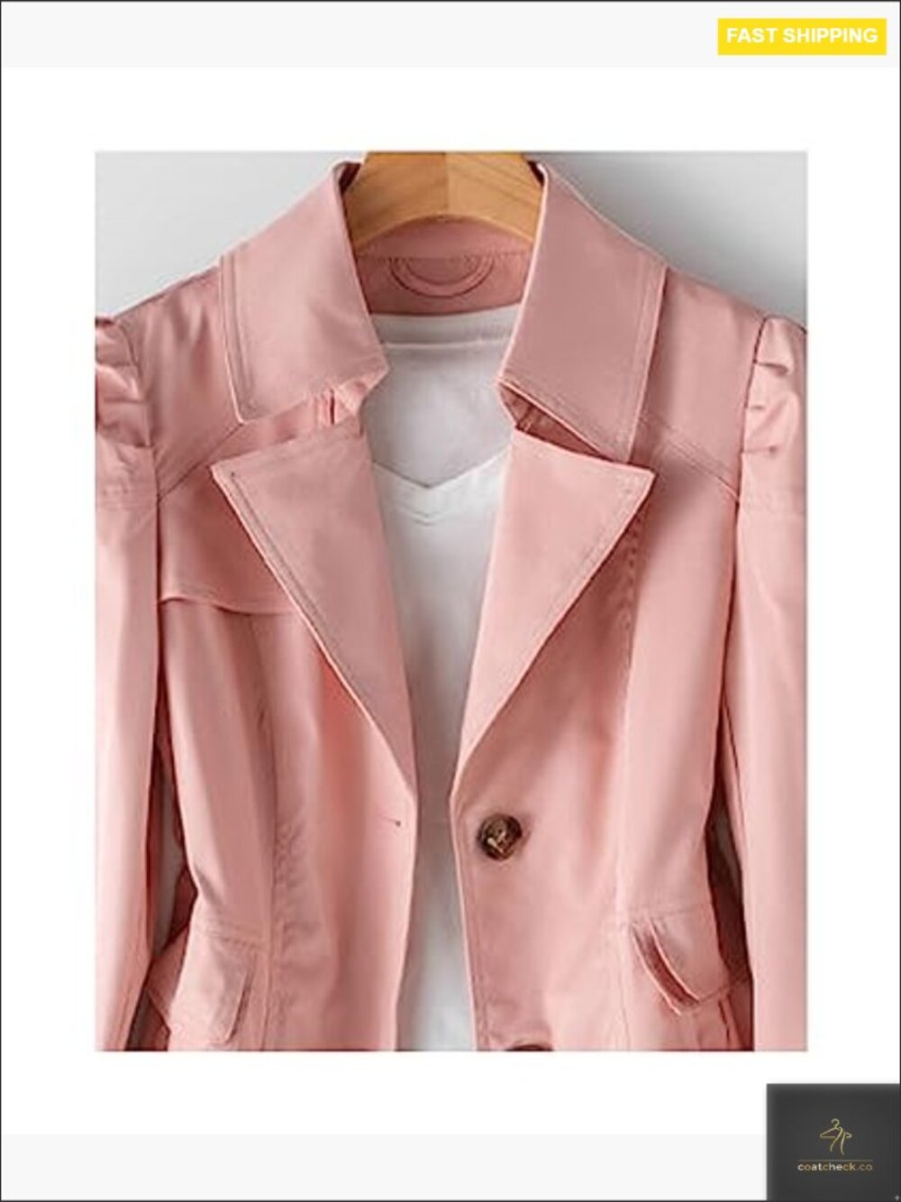 Mid-Length Trench Coat Puff Sleeve Lapel Overcoat Windproof Classic Outerwear - Picture 4 of 5